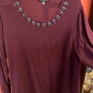 Vera Wang Sweater, Size 1X, pretty  deep purple with beaded neckline